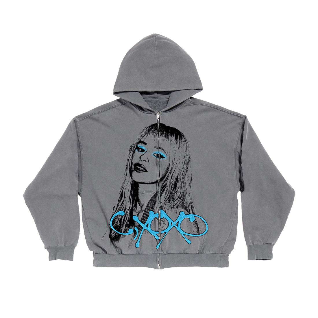 C,XOXO Glitter Eyeshadow Zip Up Hoodie